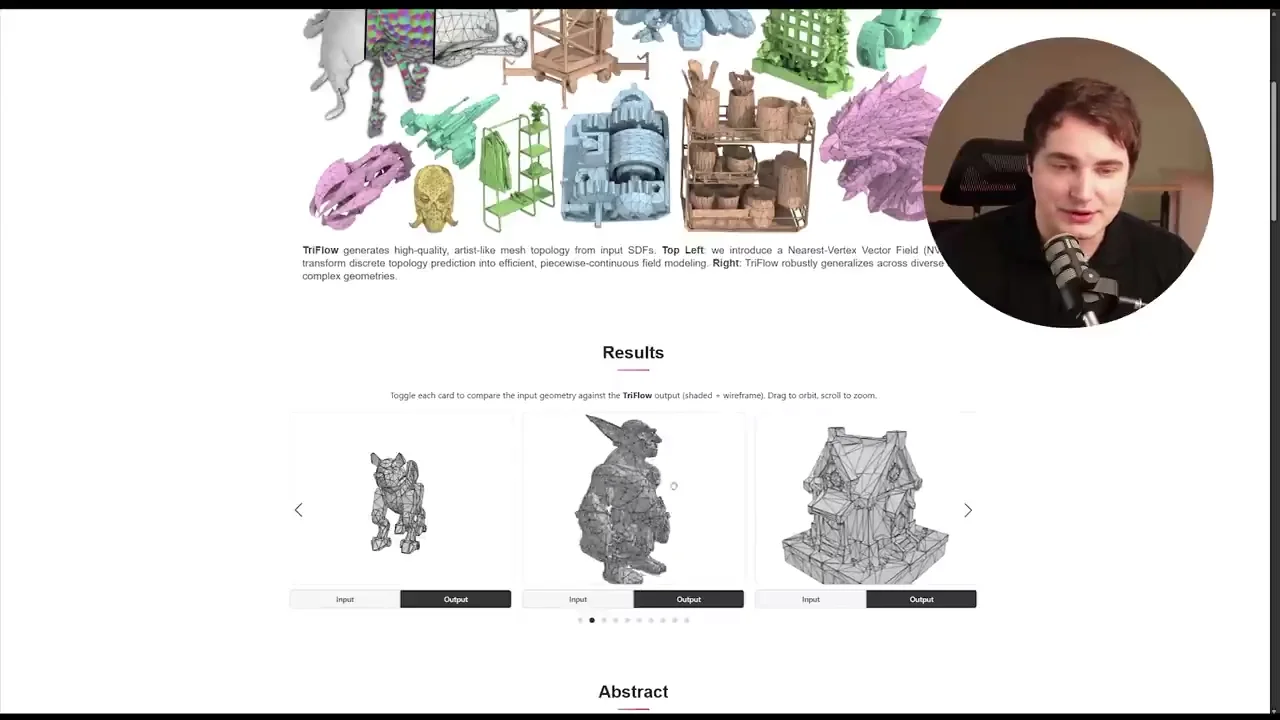TriFlow paper webpage showing mesh results
