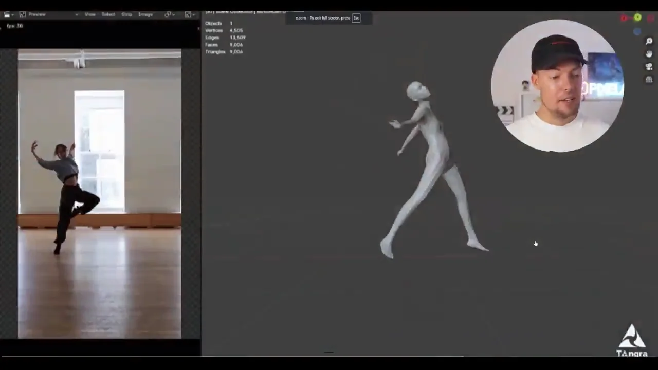 Blender viewport showing AI motion capture animation